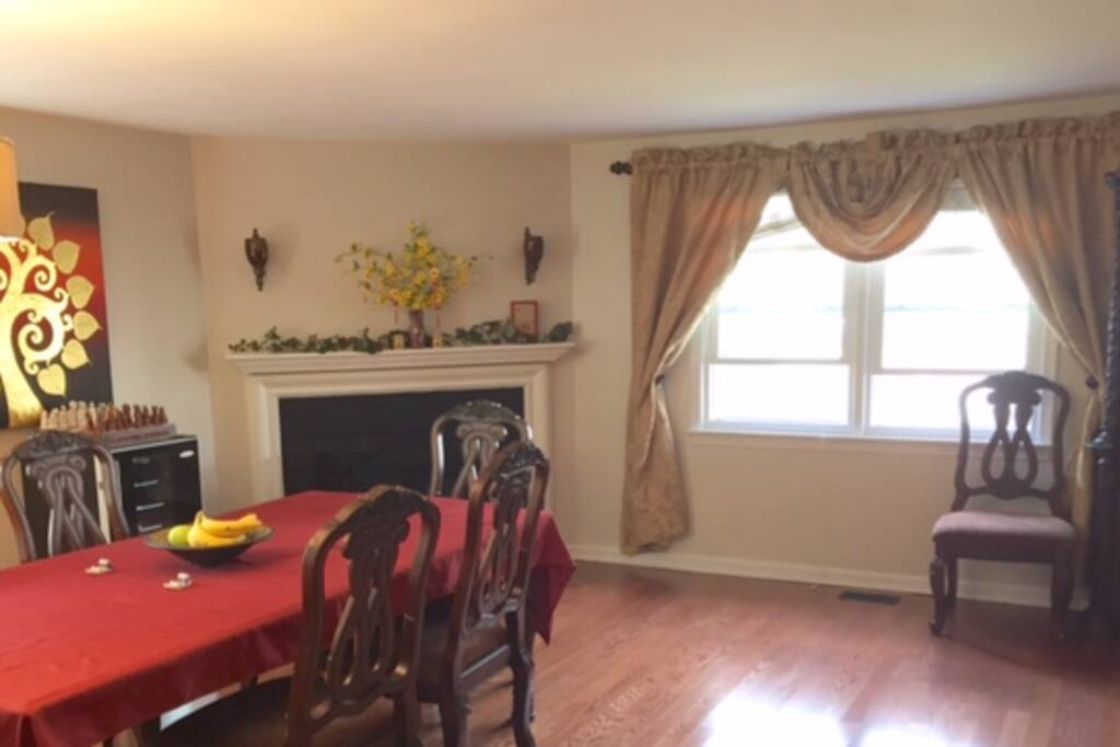 Huge dining room with fireplace