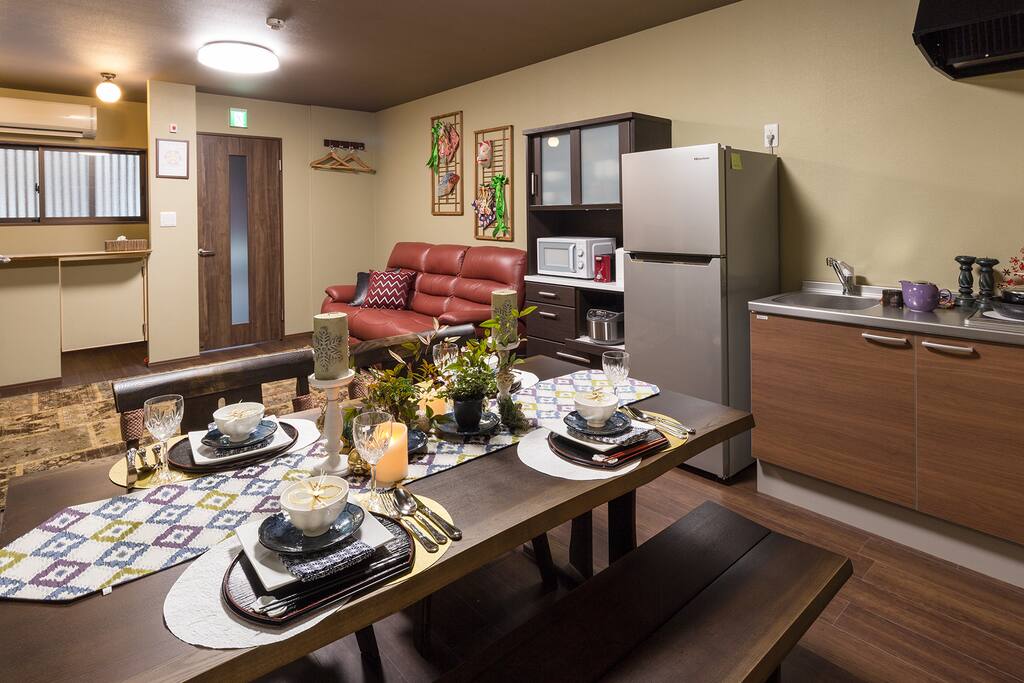 The view of the dining space.