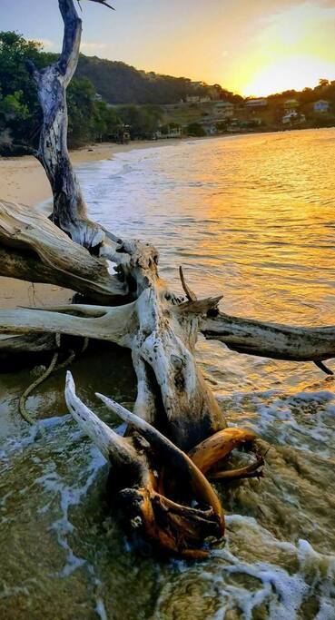 Beautiful sunset on the beach, five minutes walk from villa.