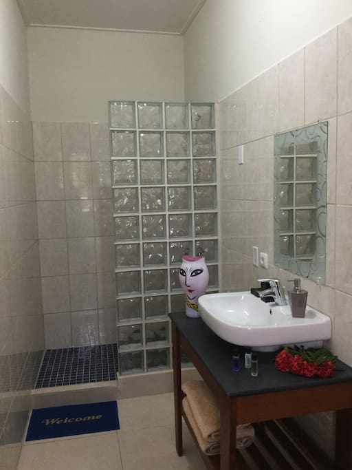 Geheel gerenoveerde badkamer en schoon.