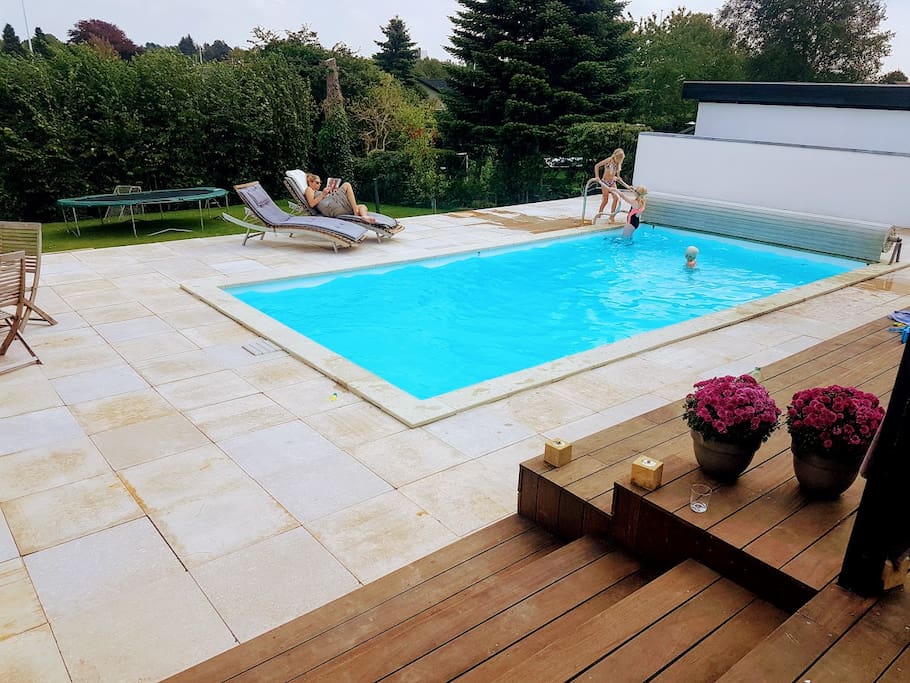 large pool area with Egyption marble natural tiles