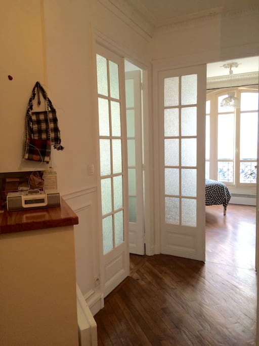 Living room on the right-bedroom on the left
