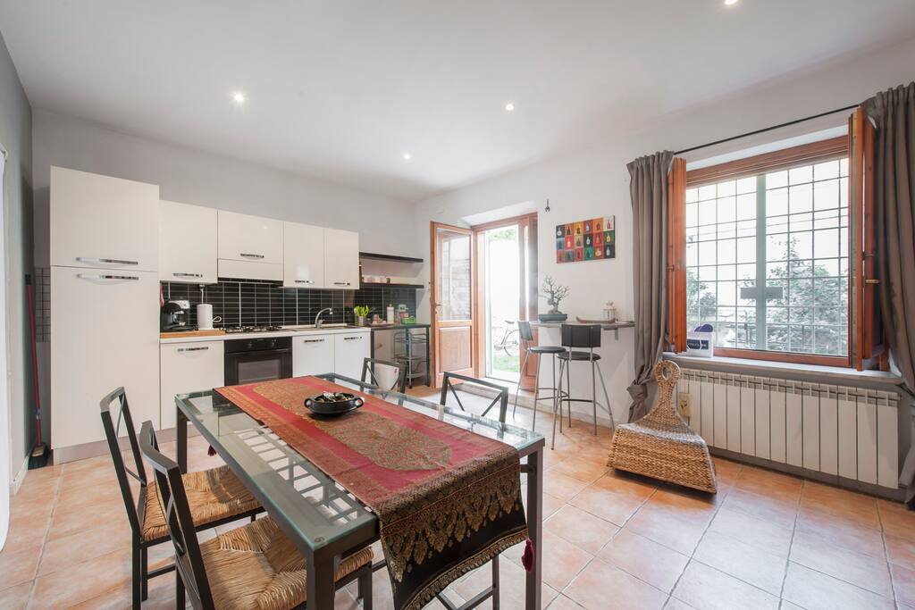 A fully equipped kitchen.