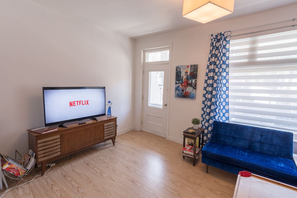 Living room with door to balcony
