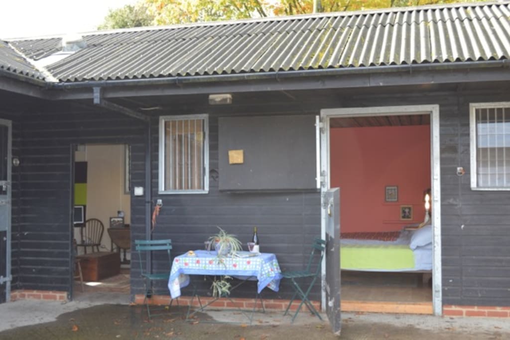 Outside view. Bedroom on the right sitting room on the left (kitchen + shower room to the left of that).