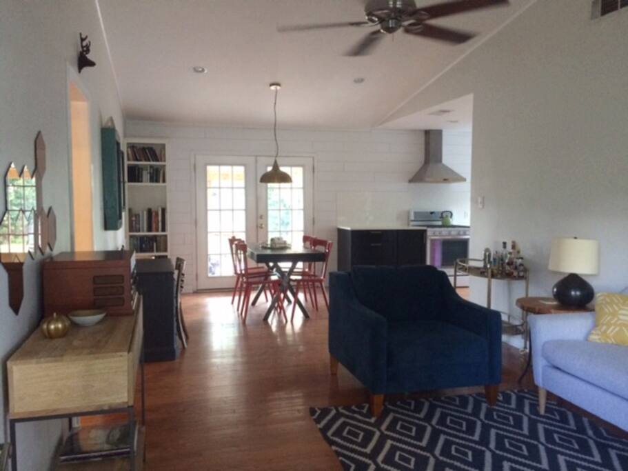 View from the front door, front room, dining room and kitchen