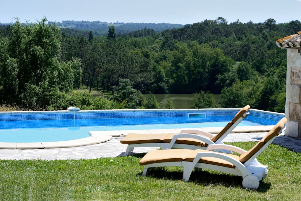 Private pool overlooking our 3 fishing lakes, woods and hidden valley.