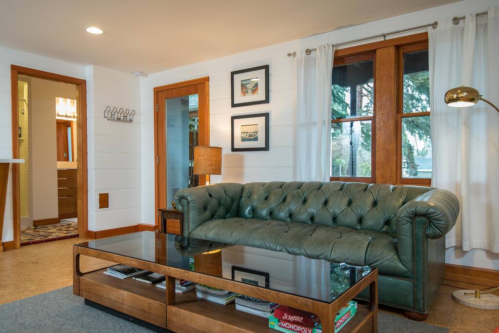 Cozy, clean and stylish. Modern comfort with the feel of a cabin.