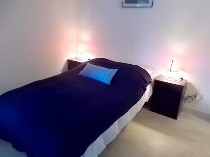 Двокреветна дневна соба ( стара отворена спална соба) со поглед на бањата.