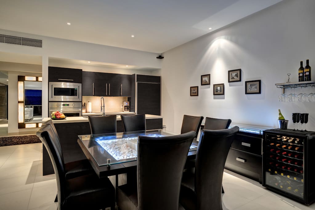 Dining Area. LED Lighting Dining Set. Wine Cooler