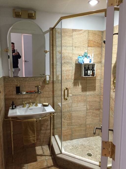 Marble tiled bathroom