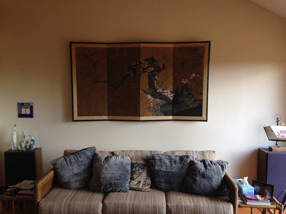Living room with pullout sofa bed.