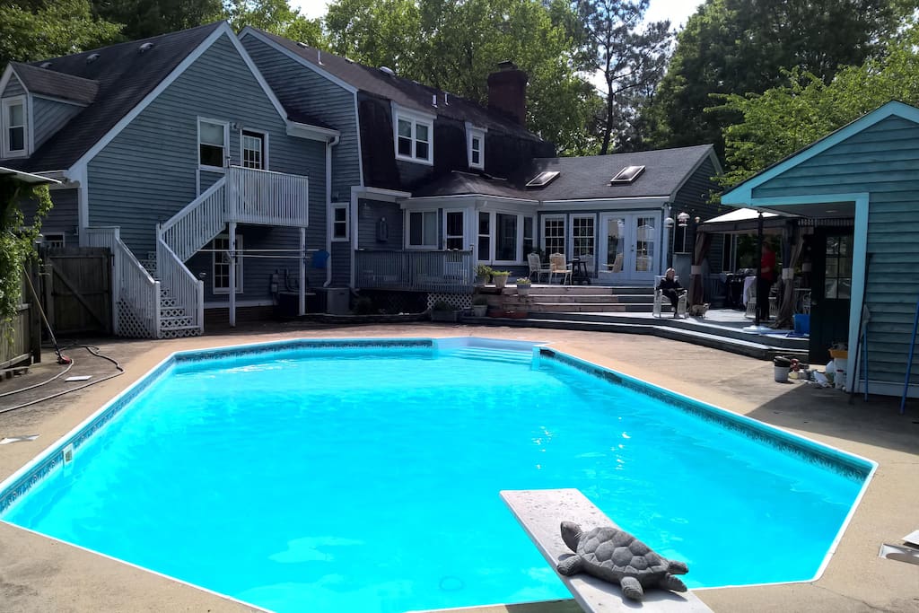 Pool area showing stairway to the apartment.