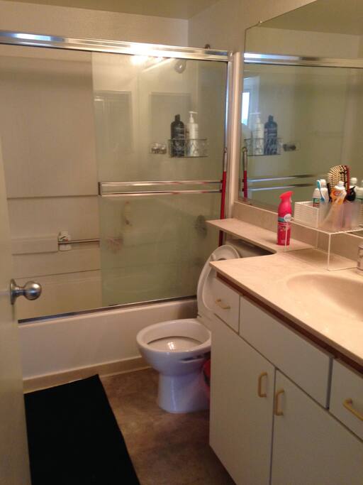 Restroom shared with roommates.