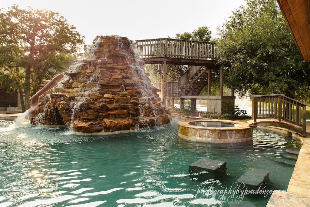 Dip in the swimming pool or slide down the volcano or warm up in the hot tub