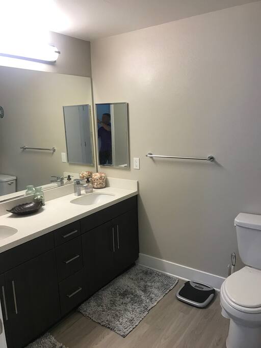 Dual Sinks in this Private Master Suite Bathroom