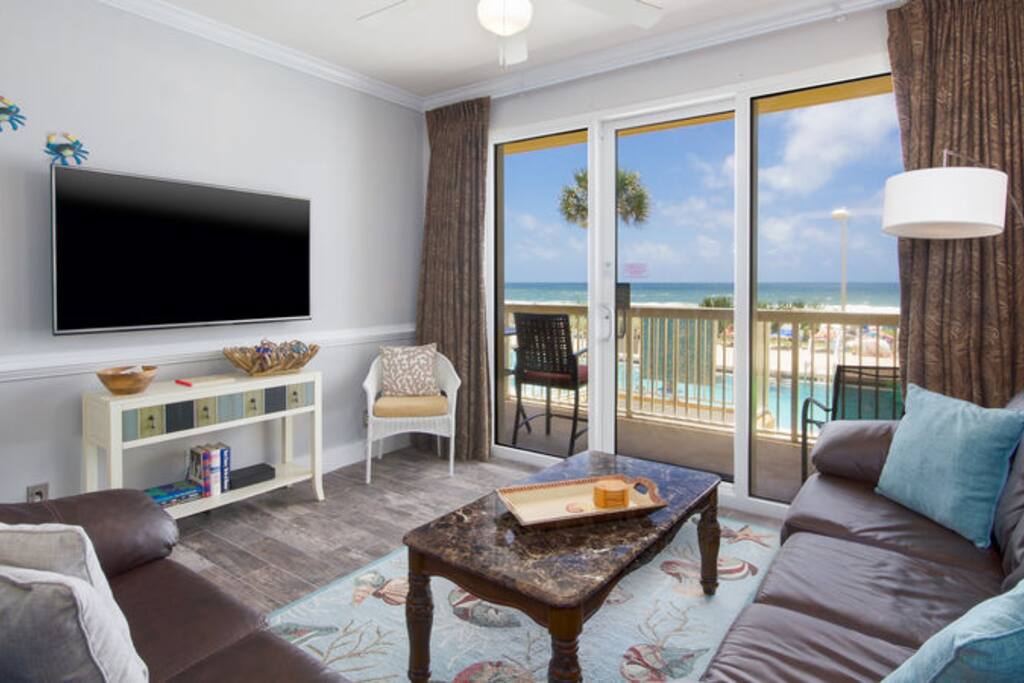 Tons of comfortable seating and a HUGE 60" HDTV