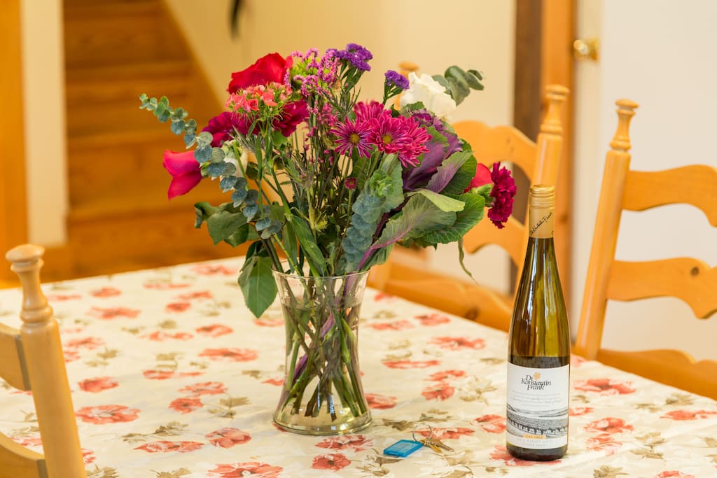 Fresh flowers await your stay!