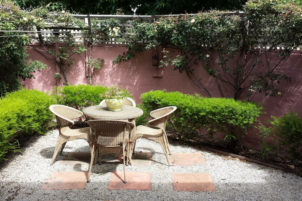 Secure courtyard perfect for your pooch. Dog door a reasonable size - would suit medium dogs.