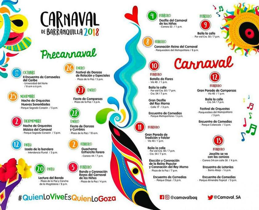 Porque sabemos que muchos vendrán al carnaval de Barranquilla, por aquí les dejamos el calendario oficial. ¡Les esperamos!