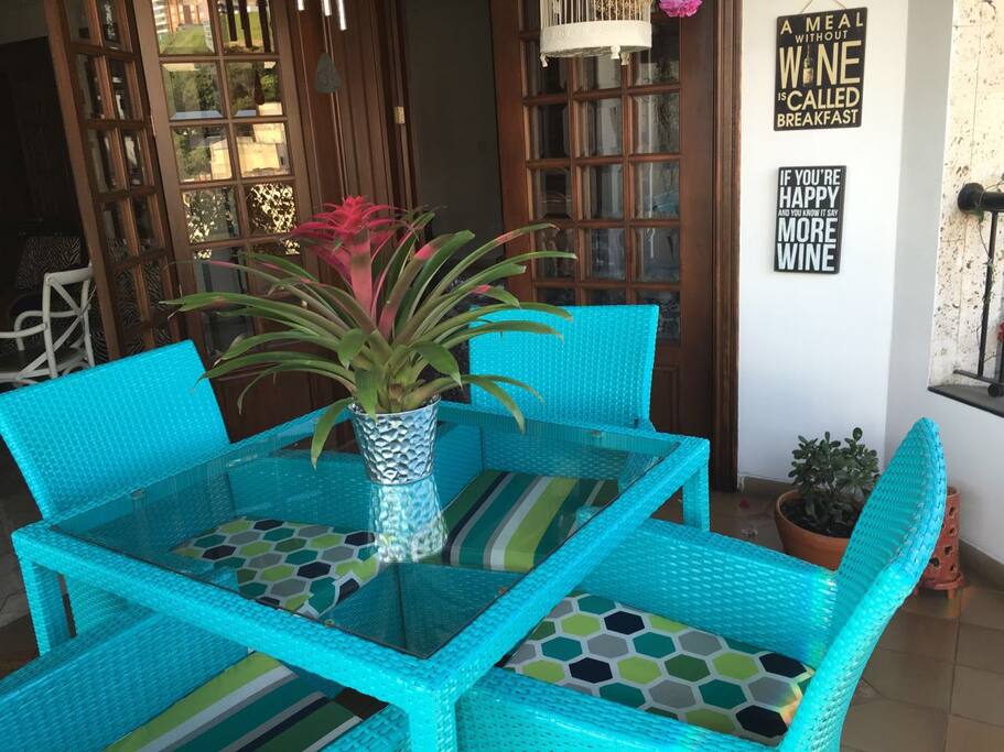 It is a balcony to have breakfast