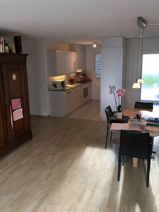 view into the kitchen and to front door
