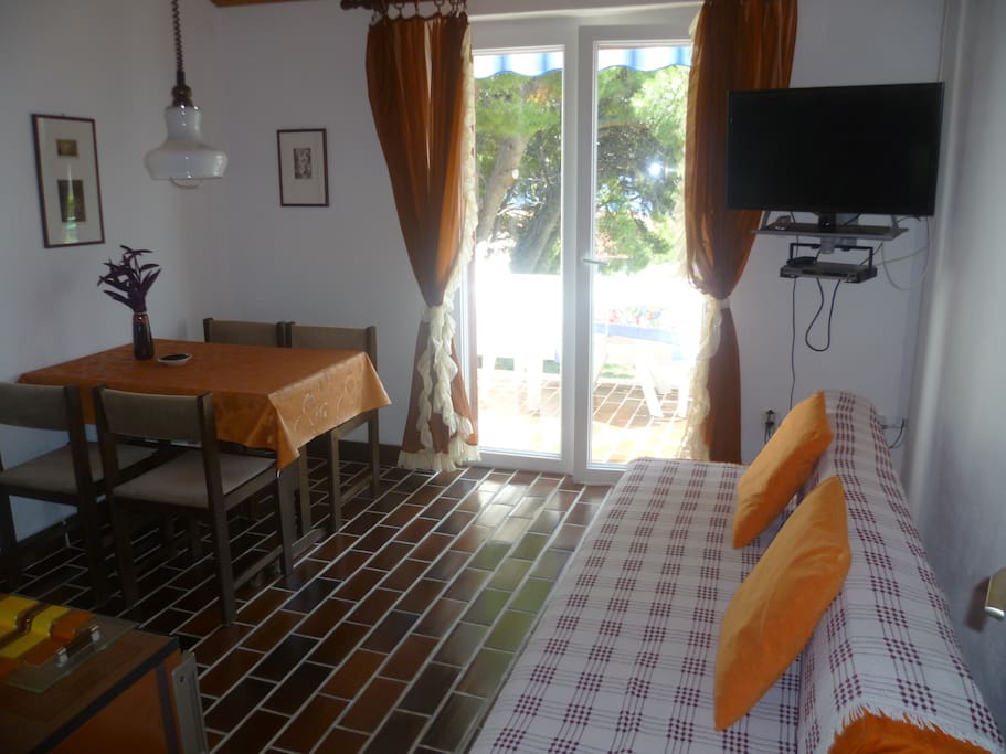 kitchen with sofa