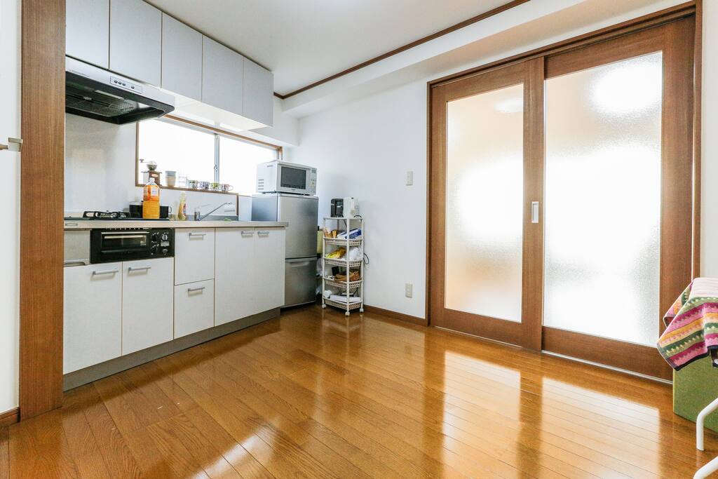 Bright dining and kitchen.