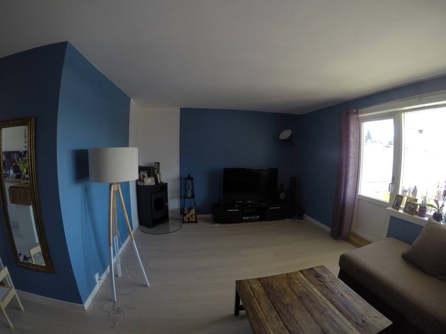 Living room with a 55' TV and Netflix available