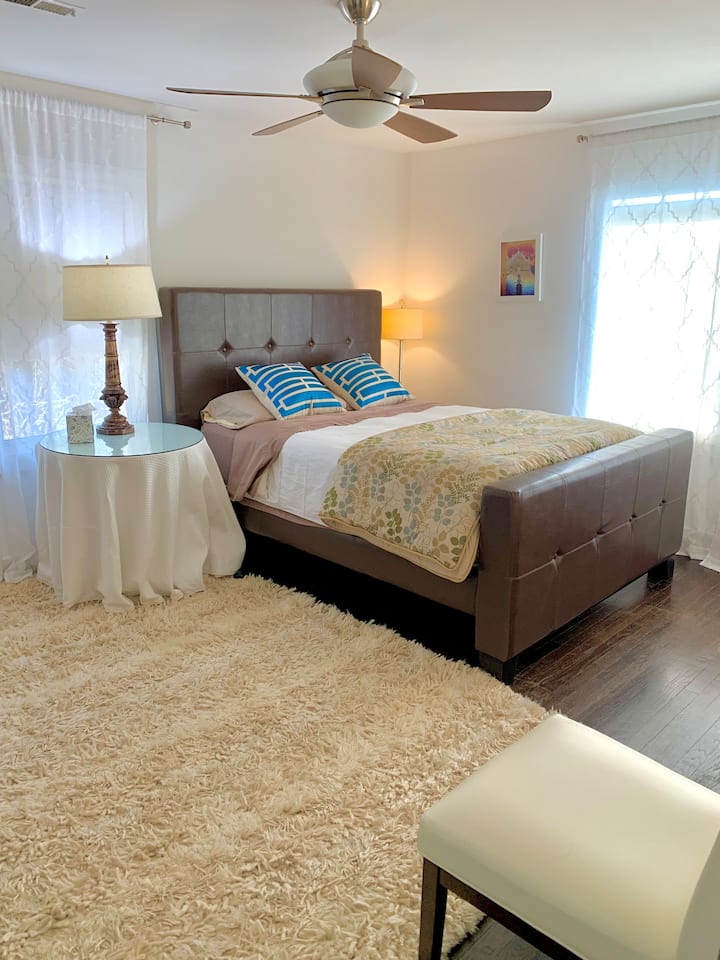 BEDROOM #1 QUEEN.  Comfortable mattress always protected with mattress covers.  Nice linens. 