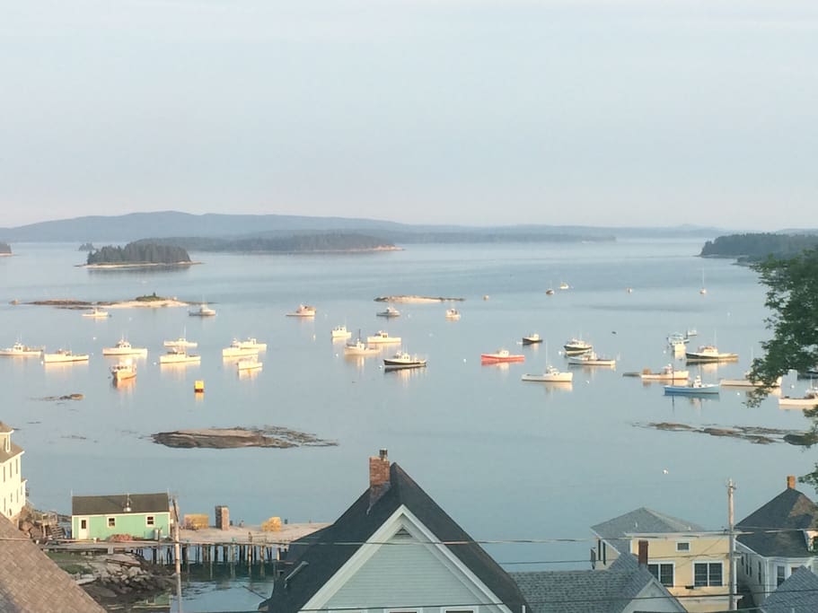 The view of Stonington harbor from the front yard of the cottage.