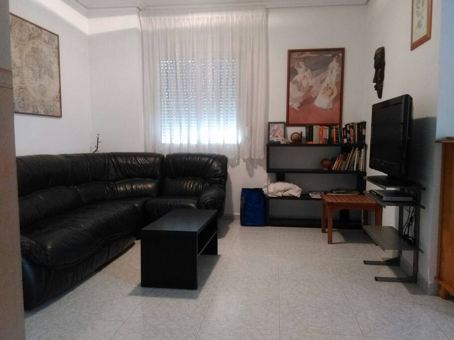 Sofa de piel de 6 plazas y television de plasma