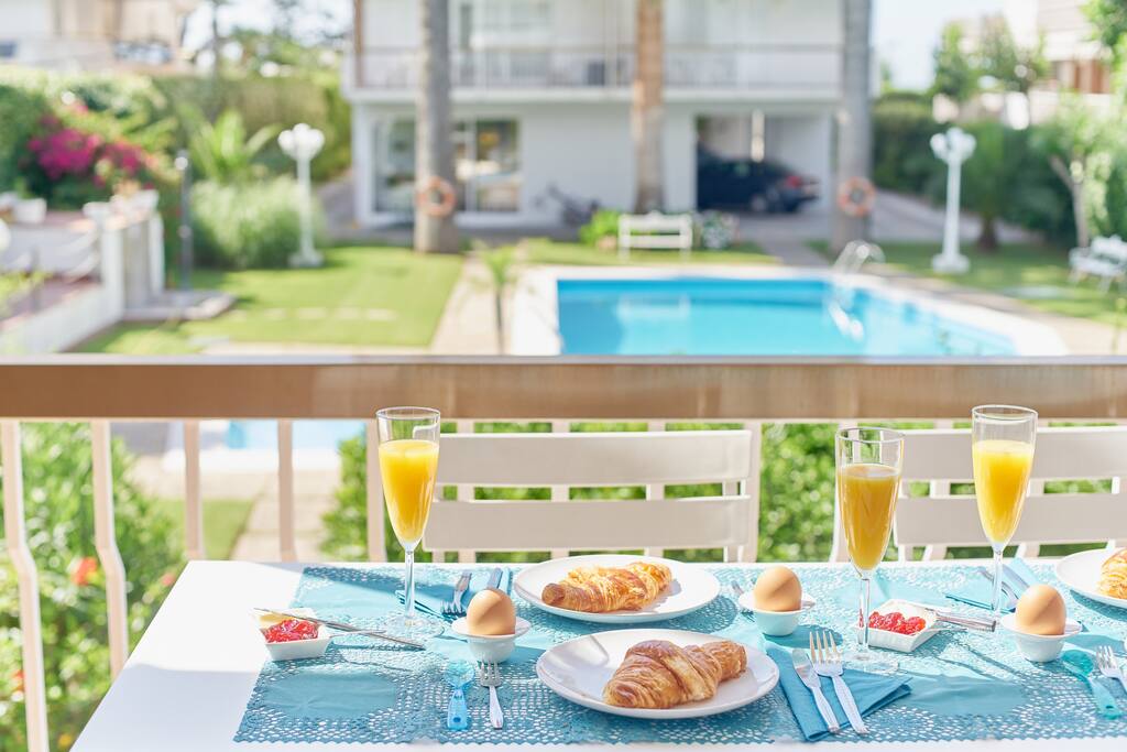 Breakfast on your own balcony with pool view