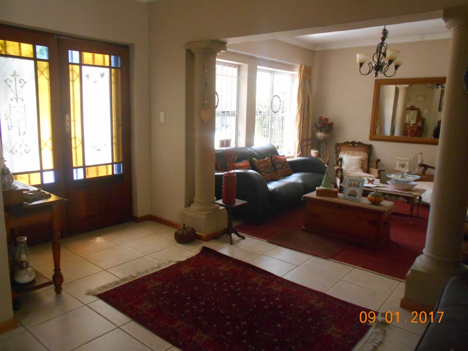 Front door and living room.