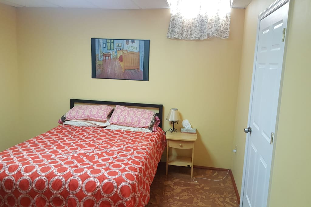 New Queen bed in private bedroom with wardrobe and walk-in closet