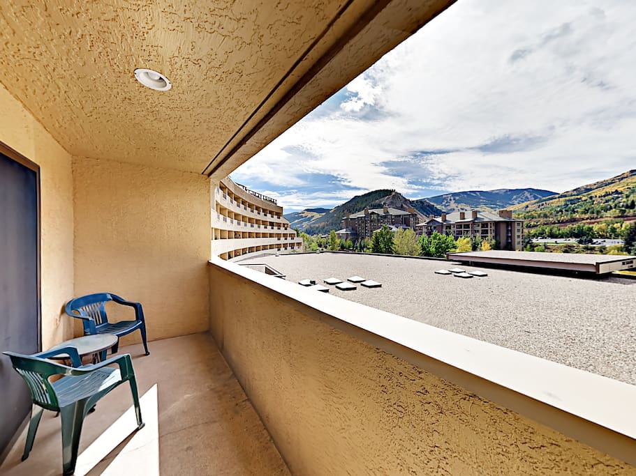 Your private balcony with seating overlooks the mountains of Beaver Creek Ski Resort.