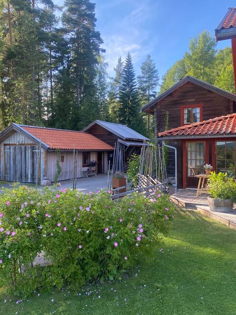 Authentically renovated log house in a rural setting.