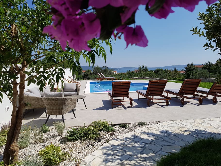 Small Mediterranean garden and pool
