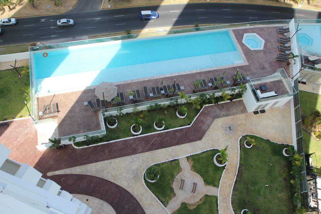 Balcony view, pool and hot tub included in rent