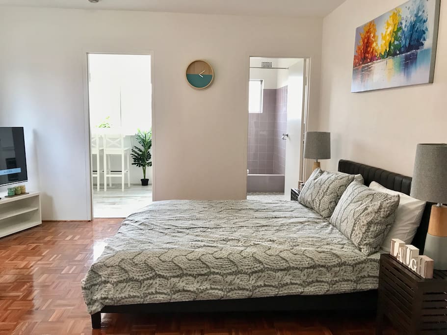 Spacious for a studio and offers bedding for up to 2 adults and 2 children