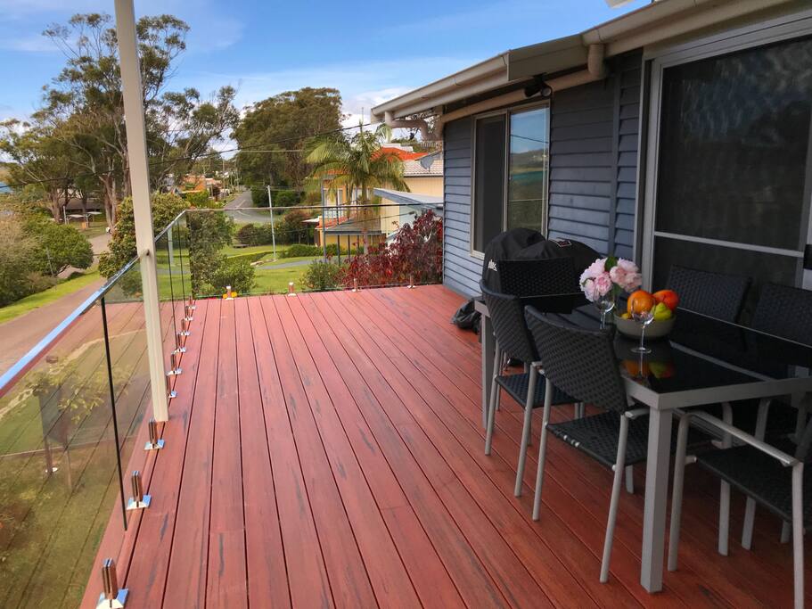 Front Deck with dining table & BBQ