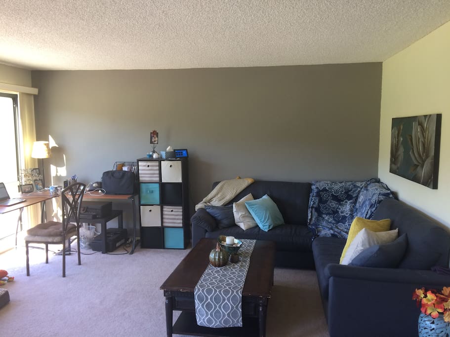 Shared living area with couch and desk