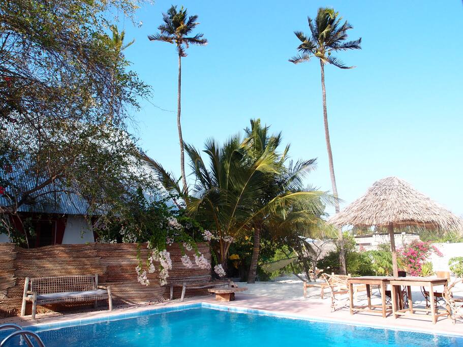 large gardens with pool area