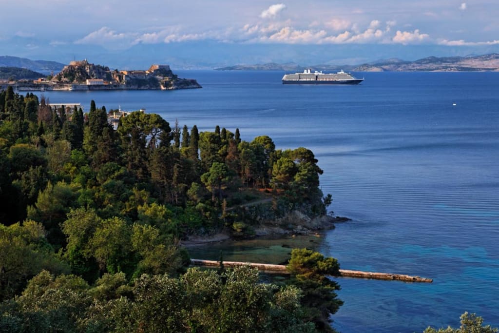 view from villa Aphrodite -the Mon Repos garden and the fortress