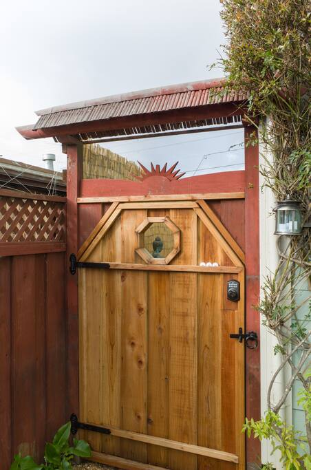 Private entrance through locked gate.