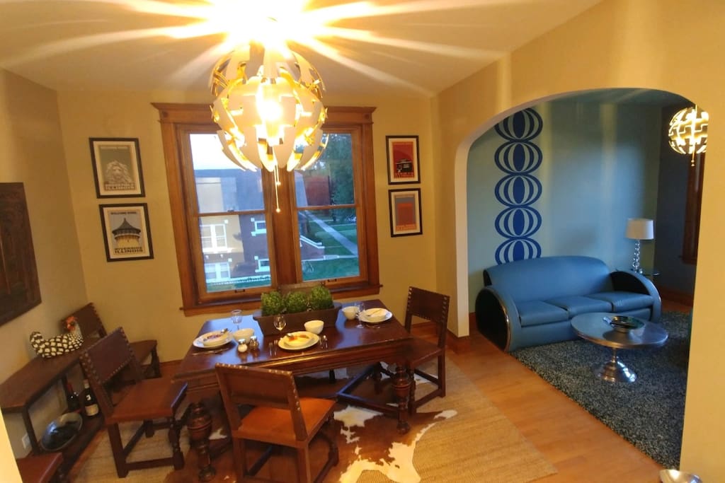 We have tried to capture the whimsy and oddity that makes Berwyn unique in the decor. Local artists' work is featured throughout the apartment.