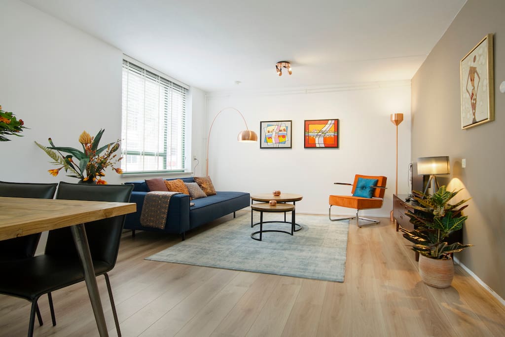 Spacious living room with dining area