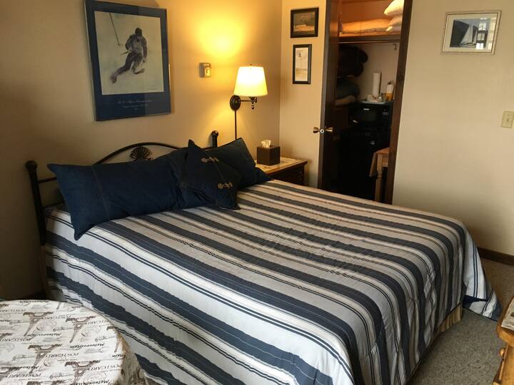 Comfortable queen bed with kitchenette with fridge, microwave and coffee maker!