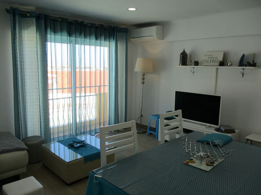 living room with sea view balcony