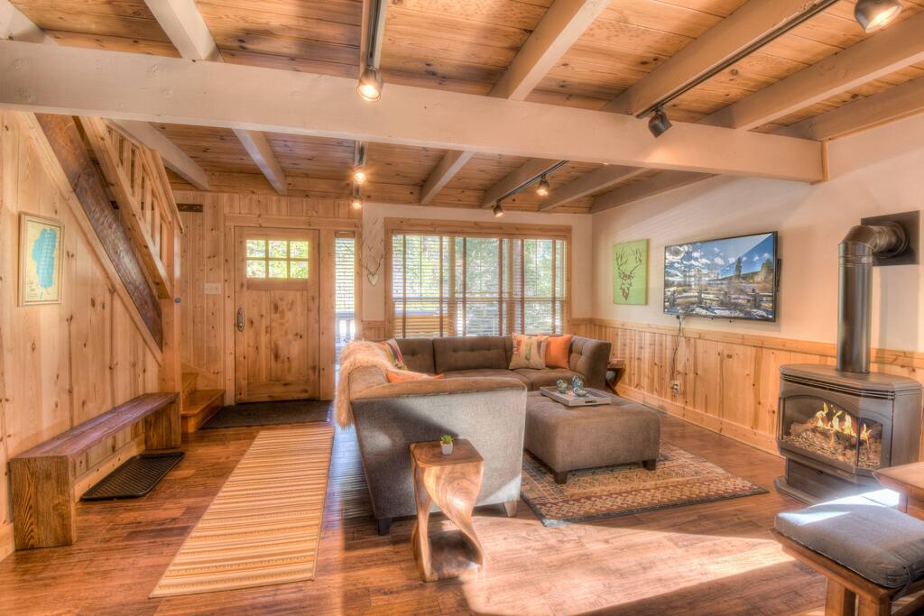 Another view of the cozy living room - beautiful wood accents throughout